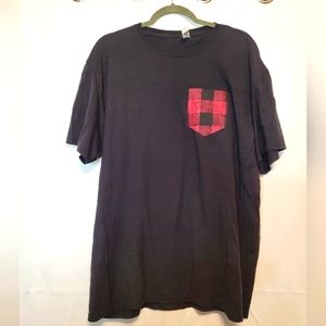 XL plaid pocket tee black